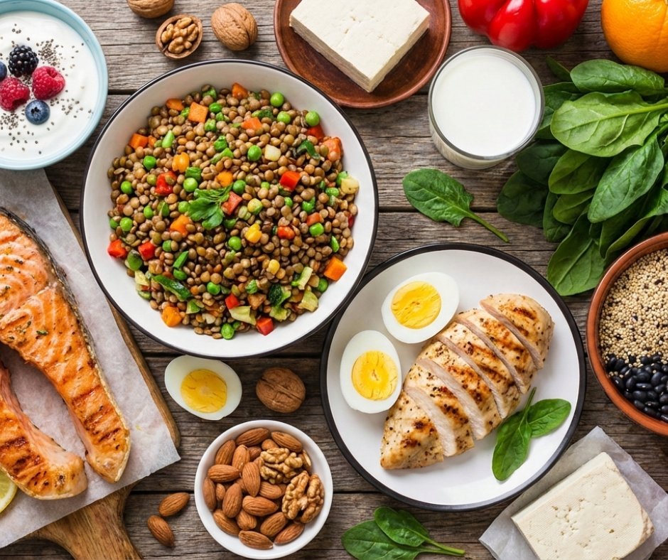 healthy foods rich in protein and vitamins